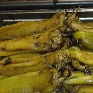 a tray of green peppers