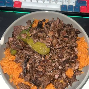 1lb Carne Asada Por lbs. 1 small cup Rice