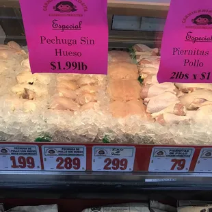 a display of frozen chicken