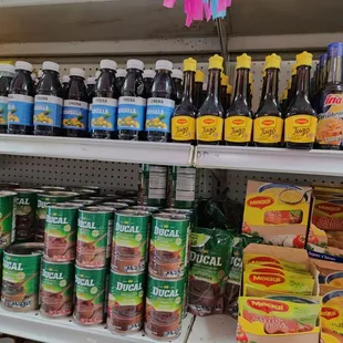 a variety of beverages on shelves