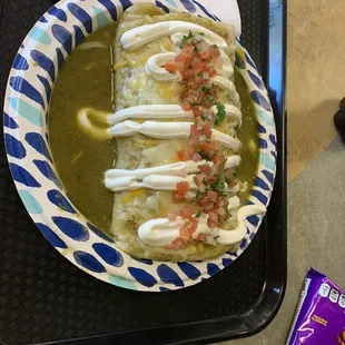 wet burrito in green salsa