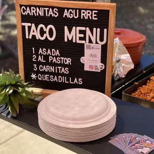 Menu at a event