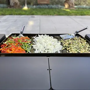 Veggie option tacos 
Bell peppers,onions,eggplant,zucchini