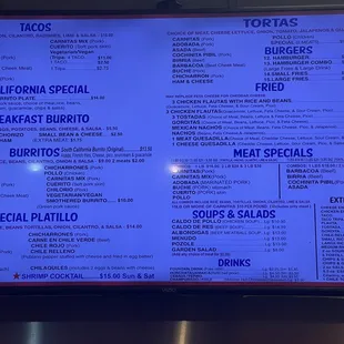 Menu as of June 2022