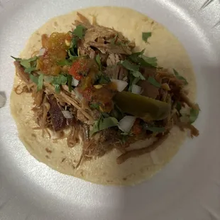 Carnitas taco with everything