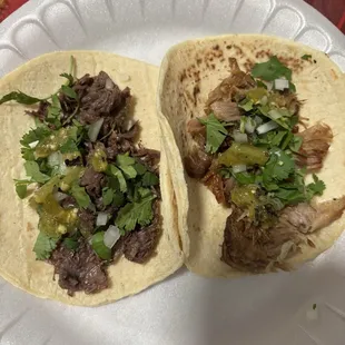 To the left barbacoa to the right carnitas