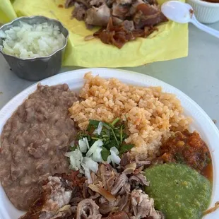 Beans,rice and carnitas