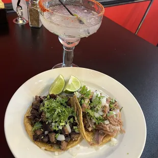 Beef and carnitas tacos