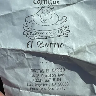 Photo of receipt with current address and hours  (as of march 16, 2024)