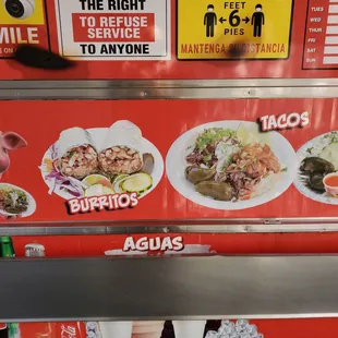 Menu Board. Tacos, Burritos, or by the pound