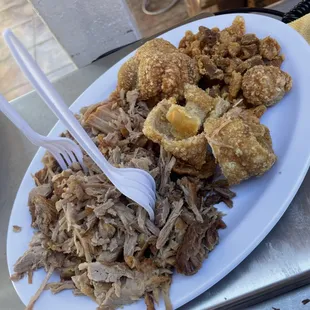 Carnitas/chicharron plate.