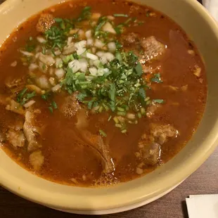 a bowl of soup on a table