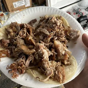 Three tacos - carnitas, surtido, and costilla mixed