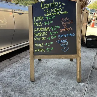 The menu.