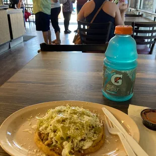 Chicken sope super delicious topped with green salsa !!!!