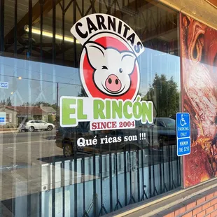 a sign in the window