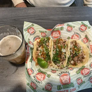 Carnitas tacos and a cold IPA