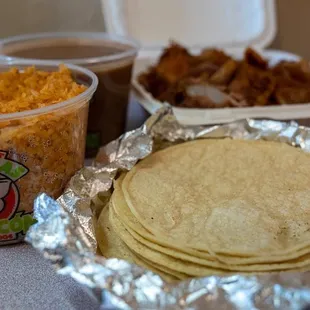 Our Combos include: Carnitas, Tortillas, Rice &amp; Beans.