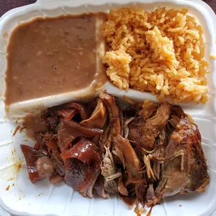 Combo #3:  1/2 lb carnitas, 6 oz rice &amp; beans, 6 tortillas (not shown)
