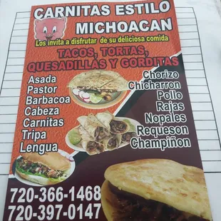 tacos, menu