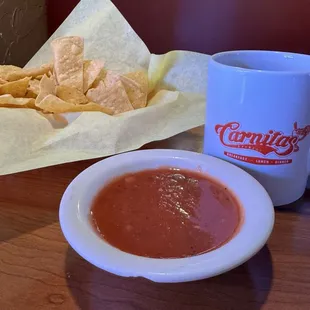 Coffee, chips and salsa