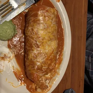 Chicken Chimichanga with red sauce