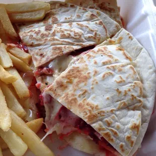 The Trompo Quesadilla and fries