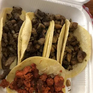 Steak, pork, and chicken taco's before