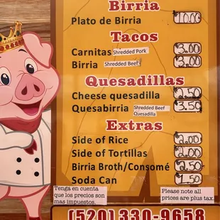 Menu prices 6/2024
