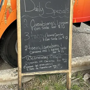 a menu on a chalkboard