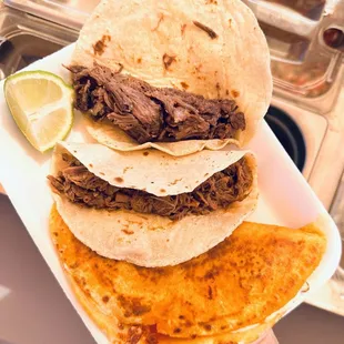 Cabeza $3; Carnitas $3; Quesabirria $4 (8/30/24) -- only wished they&apos;d used paper plates instead of styrofoam!