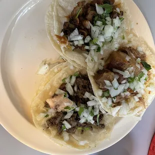 Beef, Carnitas &amp; Pasteur street tacos.