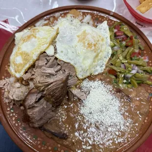 Chilaquiles plate with nopales instead of potatoes