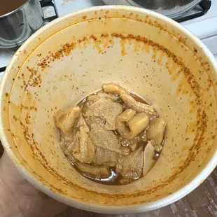 La verdad  no recomiendo el menudo si me pongo a contar son 9 pedazos de cuero