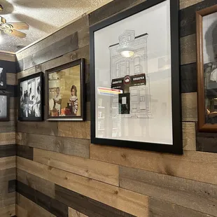 a wood paneled wall in a restaurant