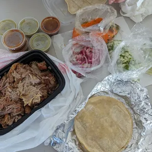 $16.99 Carnitas (Slow Cooked Pork) includes everything you'll need for a taco in generous amounts.