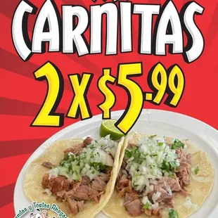 Carnitas Tacos Specials All Day Every Friday