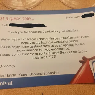 The note that came with it.