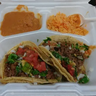5.00 Combo Two Tacos, Rice ,Beans