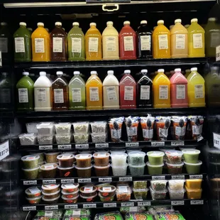 a display of juices and juices