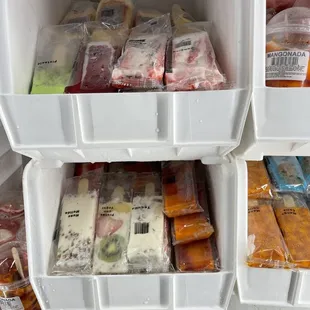 a refrigerator full of frozen food
