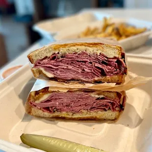 &quot;The Boss&quot; on sourdough, added sauerkraut, and grilled. Just amazing! Their French Fries are the best!