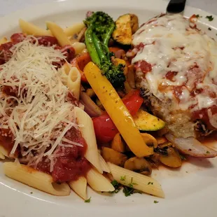 Veal parmigiana &amp; penne. Pasta should be cooked in sauce for last 1-2 minutes; this had no flavor.