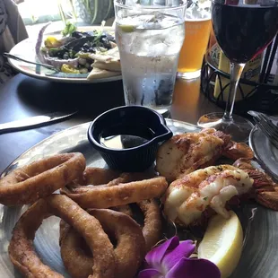 Lobster tails and onion rings