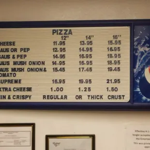 the menu for the restaurant