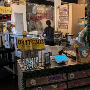 View of the counter and kitchen area