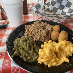 Pork with green beans and Mac n cheese