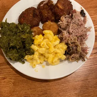 Macaroni and cheese, collards, BBQ, crabcakes and fried scallops!