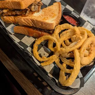 Meatloaf sandwich with onion rings. I would not recommend either one.