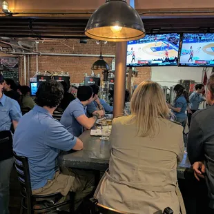 Inside. Lower level at the bar, watching North Carolina vs NC State in the 2024 ACC Tournament championship game on March 16, 2024.